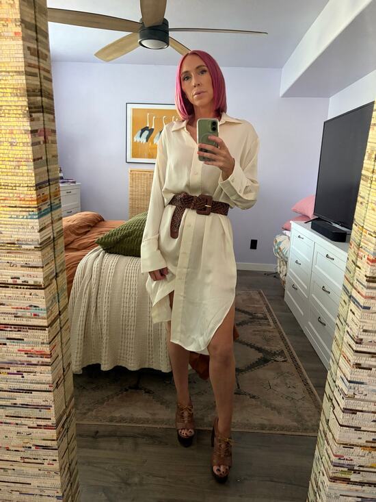 H&M Dresses & Skirts - H&M Womens Satin Shirt Dress Cream Button Front Long Sleeve Size Small